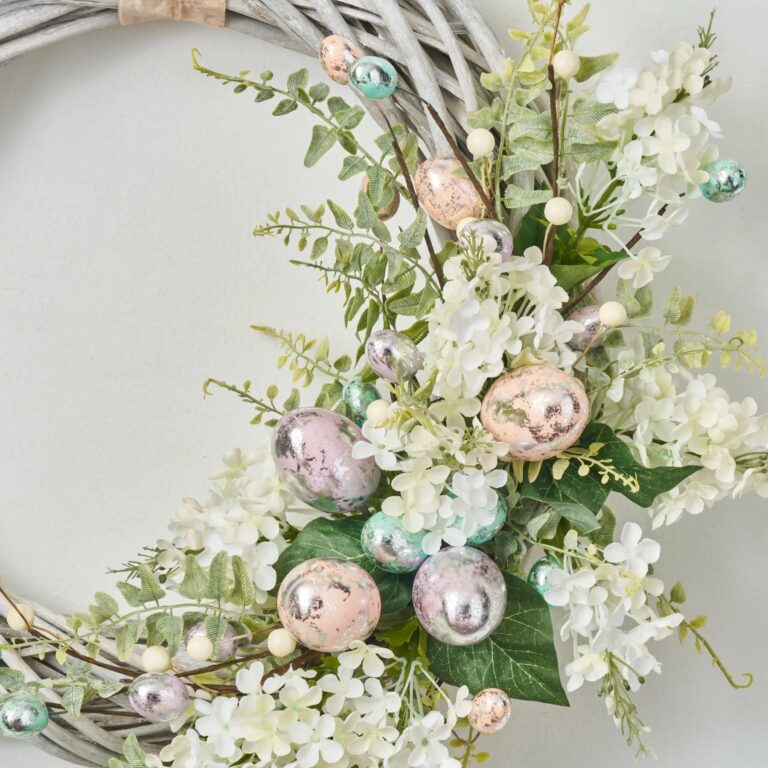 Close-up of blooms and berries on this Easter Egg Hunt - Vintage Pink Velvet Ribbon