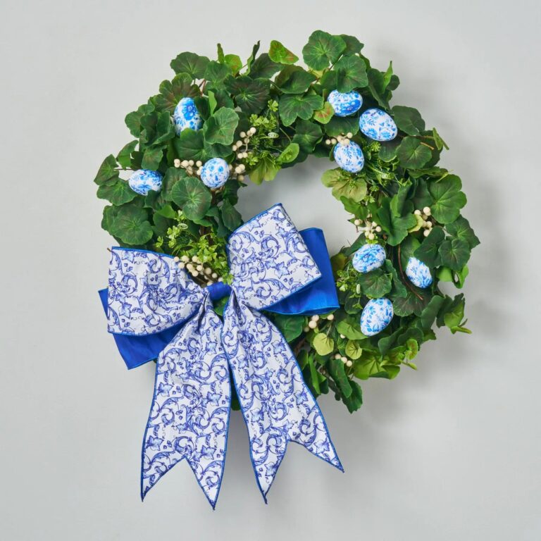 Chinoiserie Gardens - Green Begonia Leaves, White Berries Front Door Wreath