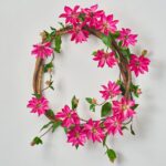 Real Touch Climbing Fuchsia Pink Clematis Blooms on Twisted Spring Summer Wreath