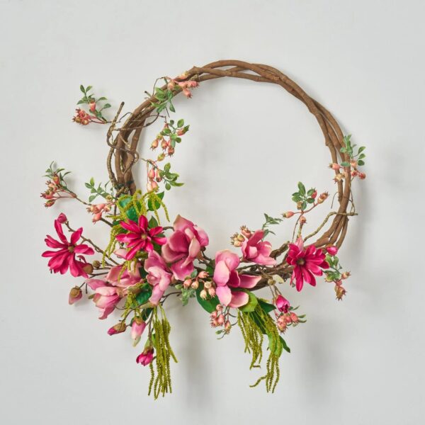 Tangled Petals - Mixed Pink and Fuchsia Magnolia Vining Front Door Wreath
