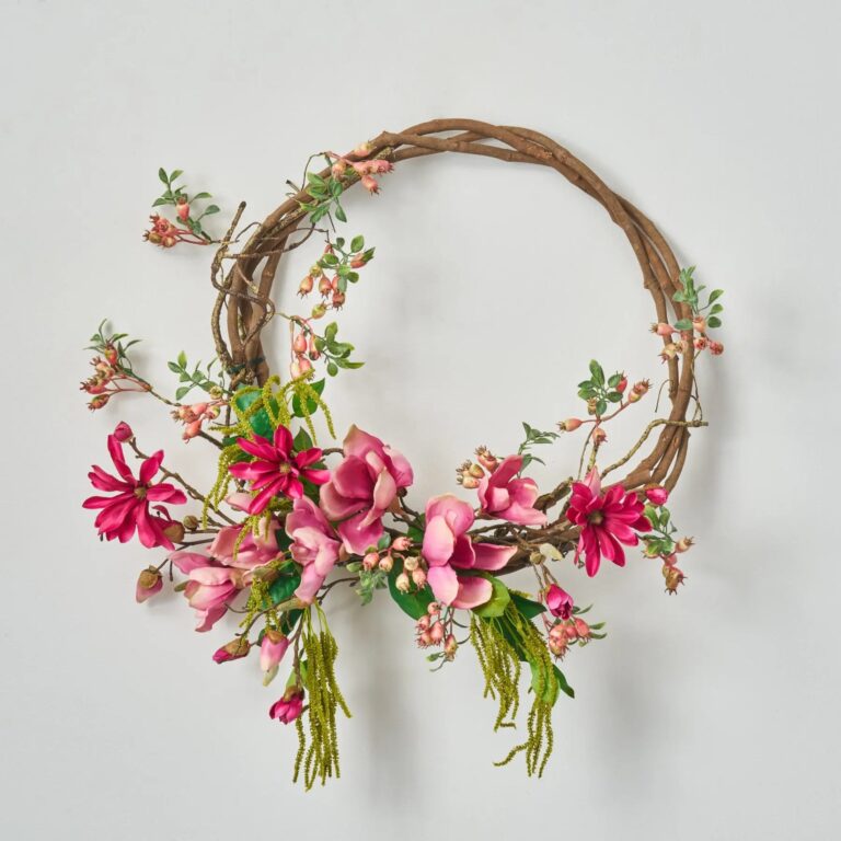 Tangled Petals - Mixed Pink and Fuchsia Magnolia Vining Front Door Wreath