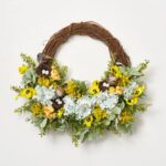 Spring in the Neighborhood - Blue Hydrangea, Yellow Pansy, Front Door Wreath