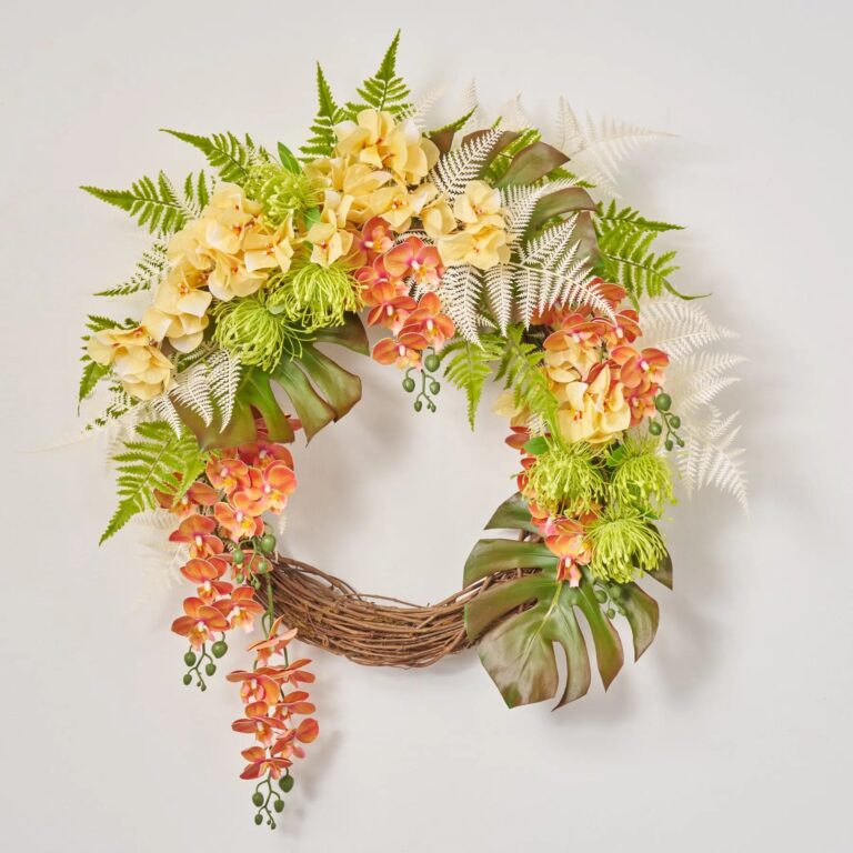 Fern and Flora Fantasy - Green and White Fern, Front Door Wreath - Multicolor