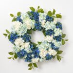 Deluxe Mixed Blue and White Hydrangea Blooms Everyday Spring Front Door Wreath - 30 inch