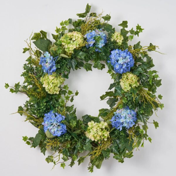 Blue and Green Hydrangea Front Door Everyday Spring Wreath