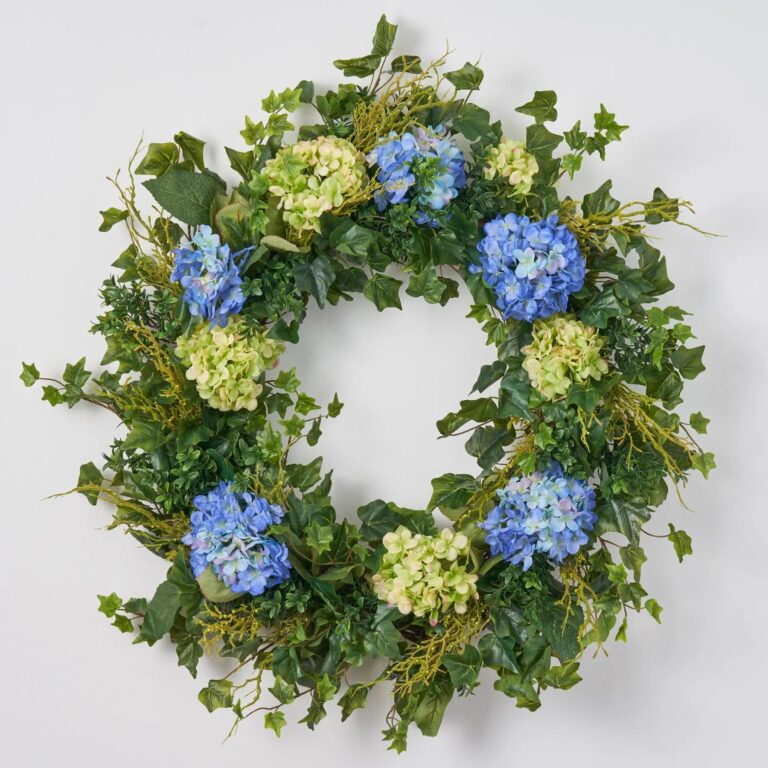 Blue and Green Hydrangea Front Door Everyday Spring Wreath