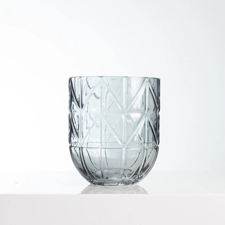 Close-up of vase silhouette detail on this Small Geometric Cut Glass Look Look Cylinder Vase