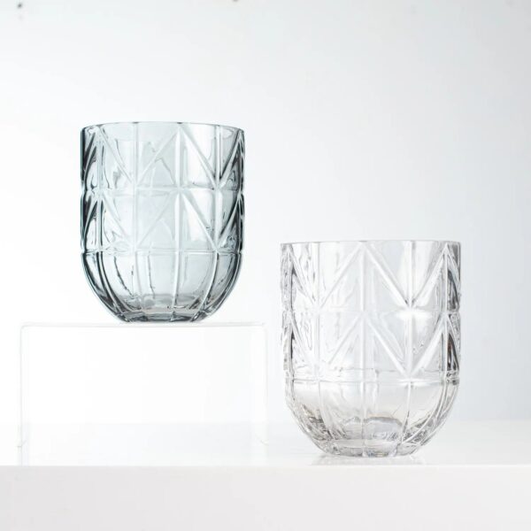 Small Geometric Cut Glass Look Cylinder Vase - 2 Color Options