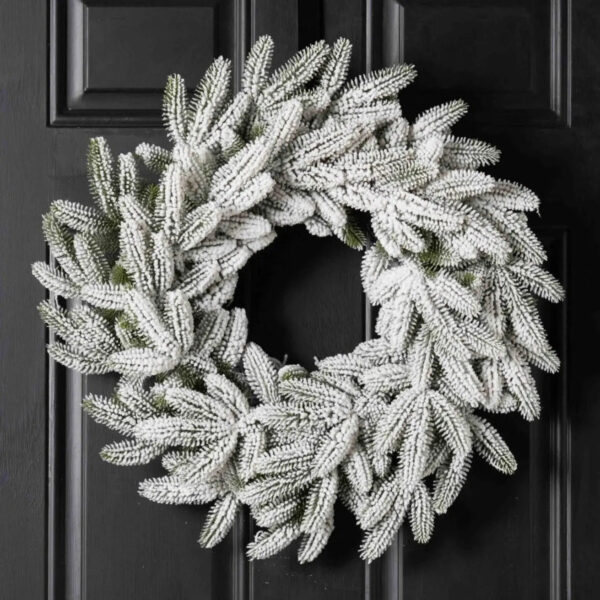 Snowy Flocked Winter Pine Christmas Holiday Wreath - 22 inch