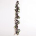 Alternate angle of the Snowy Norway Spruce and Pinecone Winter Christmas Garland showing full length