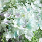 Full display view of the Soft Blue Hydrangea and Mixed Tin Window Planter with full