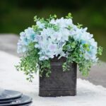 Soft Blue Hydrangea and Mixed Eucalyptus Everyday Floral Arrangement Tin Window Planter Box - 3