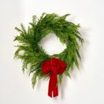 Alternate angle of the Real Touch Lebanon Cedar Outdoor 6 Holiday Bow showing wreath face