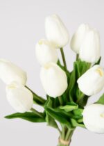 Alternate angle of the Artificial Flowers Real Touch Tulip Flower Bundle of showing leaves along