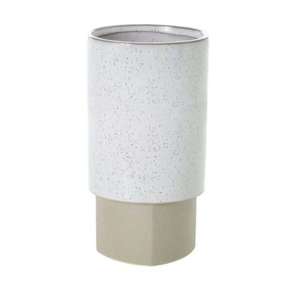Speckled and Natural Bisque Two - toned Stoneware Ceramic Rounded Square Vase