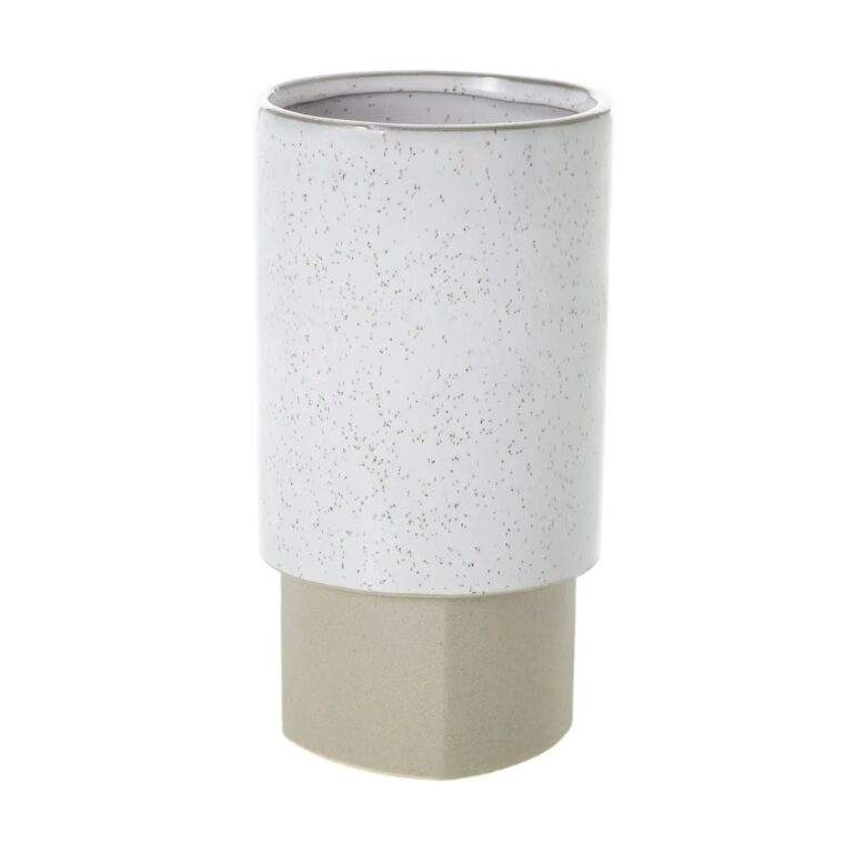 Speckled and Natural Bisque Two - toned Stoneware Ceramic Rounded Square Vase