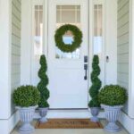 Alternate angle of the Realistic Boxwood Ball Topiary Bush Plant Outdoor Urn showing full plant