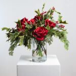 Tis The Season - Red Christmas Rose, Cypress Glass Vase