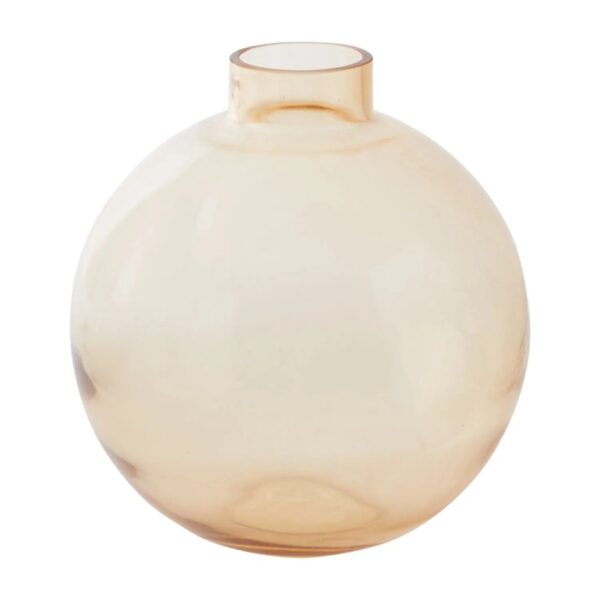 Close-up of vase silhouette detail on this Amber Tint Glass Large Round Round Belly Vase