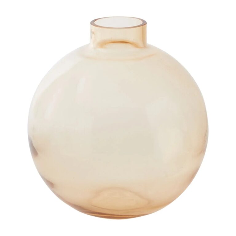Close-up of vase silhouette detail on this Amber Tint Glass Large Round Round Belly Vase