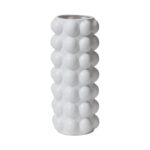 Alternate angle of the Matte White Modern Ceramic Bubble Vase Pot showing full plant from