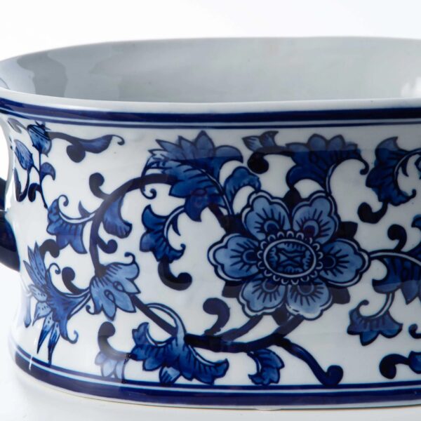 Close-up of leaf foliage texture on this Blue and White Porcelain Chinoiserie Terrine - Default