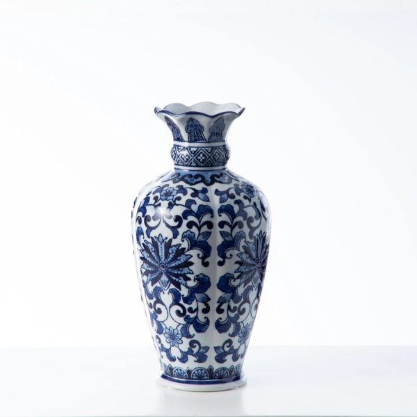Blue and White Porcelain Chinoiserie Large Begonia Vase - Default Title