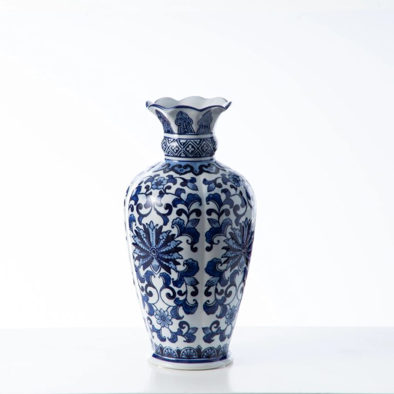 Blue and White Porcelain Chinoiserie Large Begonia Vase - Default Title