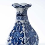 Close-up of leaf foliage texture on this Blue and White Porcelain Chinoiserie Shaped Vase