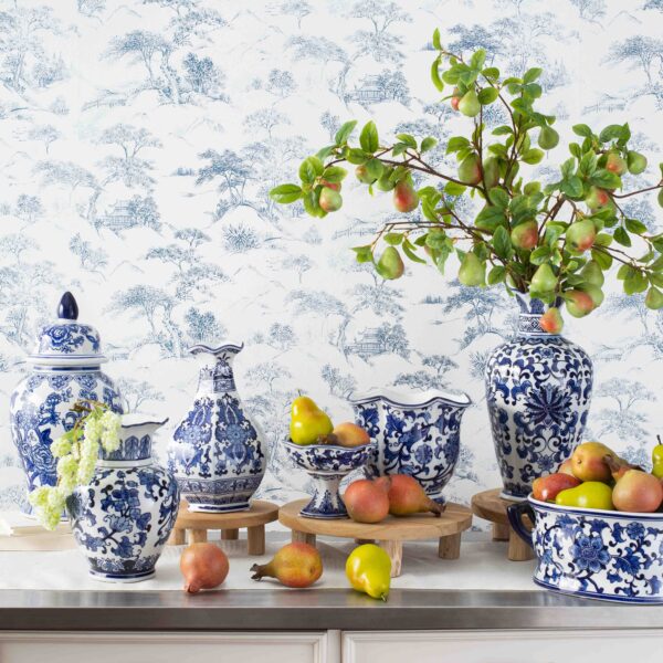 Blue and White Porcelain Chinoiserie Vessel Collection, decorative vase