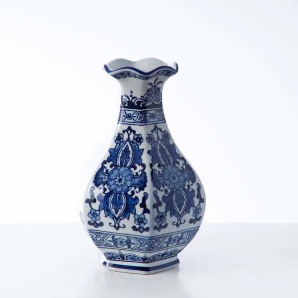 Close-up of vase silhouette detail on this Blue and White Porcelain Chinoiserie Vessel Collection decorative