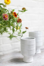 Close-up of vase silhouette detail on this White Glazed Lined Ceramic Retro Textured Vase Pot