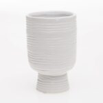 White Glazed Lined Ceramic Retro Textured Vase Pot
