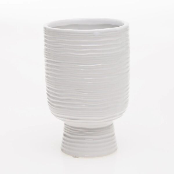 White Glazed Lined Ceramic Retro Textured Vase Pot