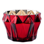 Christmas Red and Gold Geometric Gem Stone Ruby Flower Bowl Vase Planter Pot - Red