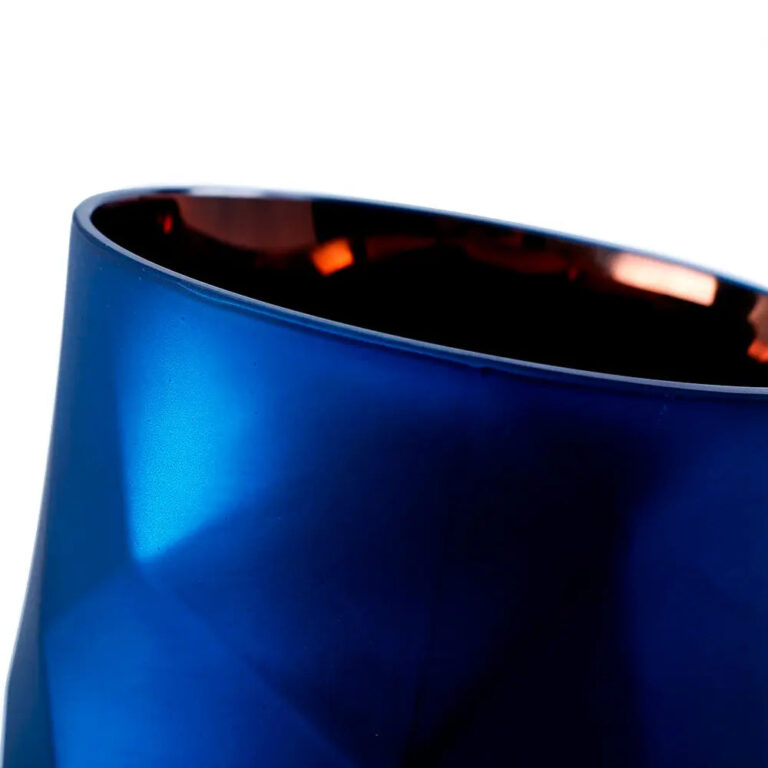 Close-up of vase silhouette detail on this Frosted Blue and Rose Gold Glass Flower Vase