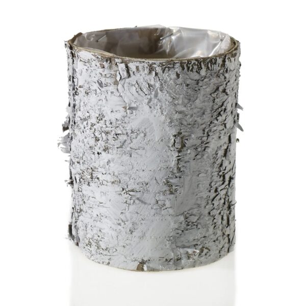 Small White Natural Birch Wood Wrapped Cylinder Planter