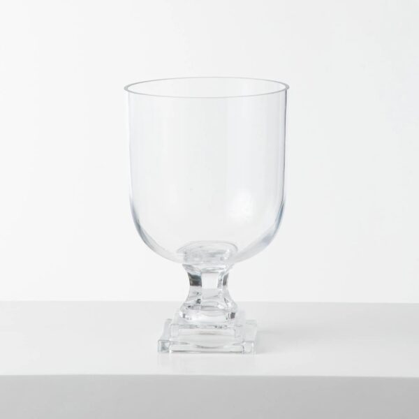 Clear Glass Large Hurricane Compote Floral Vase Fruit Vessel - Clear