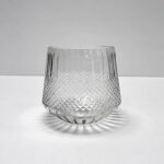 Etched Clear Glass Vase Embossed Diamond Cut Round Tapered Bottom Vessel - Default Title