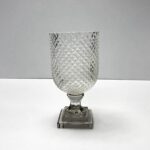 Embossed Diamond Cut Clear Glass Urn Vessel Elegant Footed Pedestal Vase - Clear