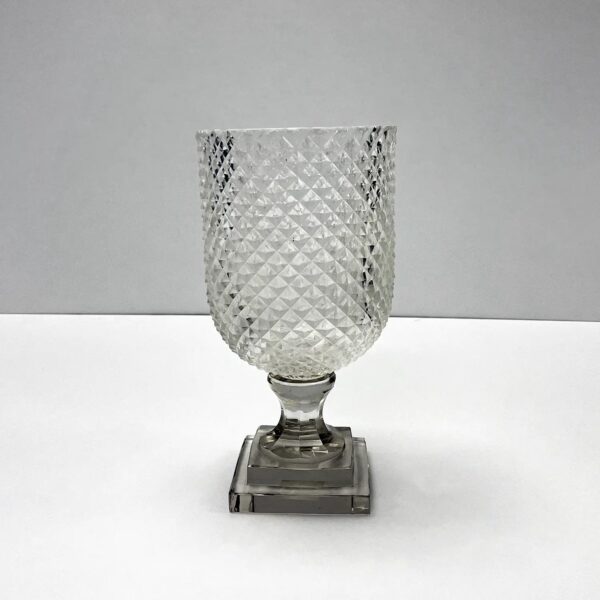 Embossed Diamond Cut Clear Glass Urn Vessel Elegant Footed Pedestal Vase - Clear
