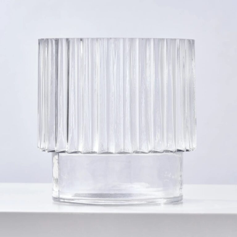 Ribbed Clear Glass Fluted Vase Modern Decorative Vessel