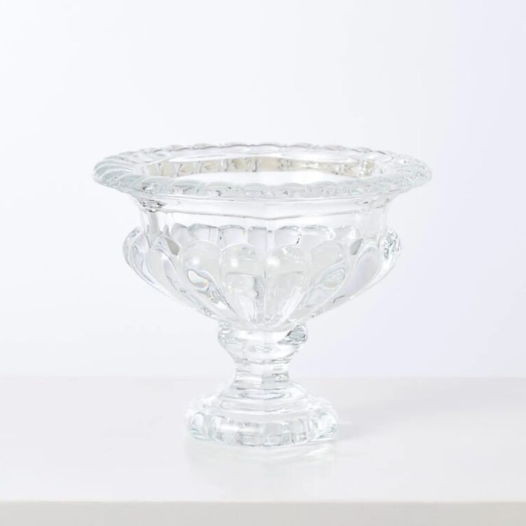 Clear Crystal Glass Beveled Pedestal Decorative Compote Bowl Vase - Clear Glass