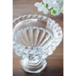 Second angle of the Clear Crystal Glass Beveled Pedestal Compote Bowl Vase focusing on bloom