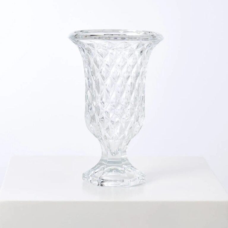 Diamond Cut Clear Crystal Glass Decorative Urn Vase - Clear Glass