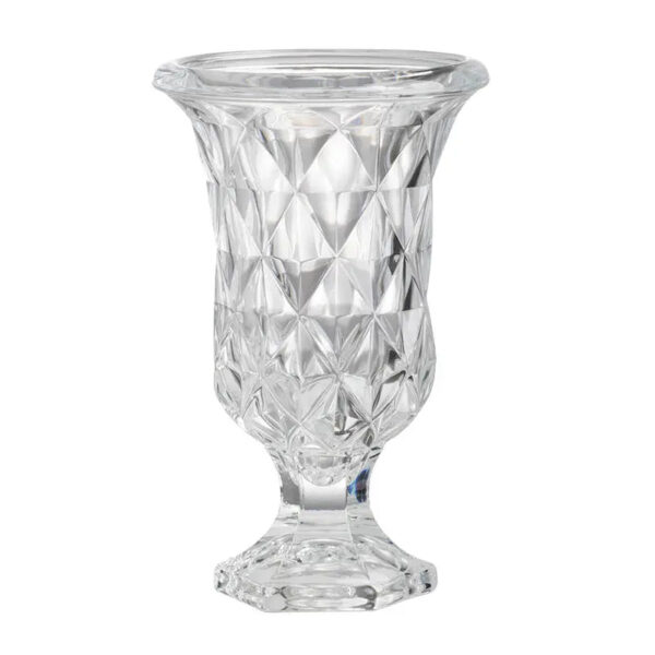 Close-up of vase silhouette detail on this Diamond Cut Clear Crystal Glass Decorative Urn Vase