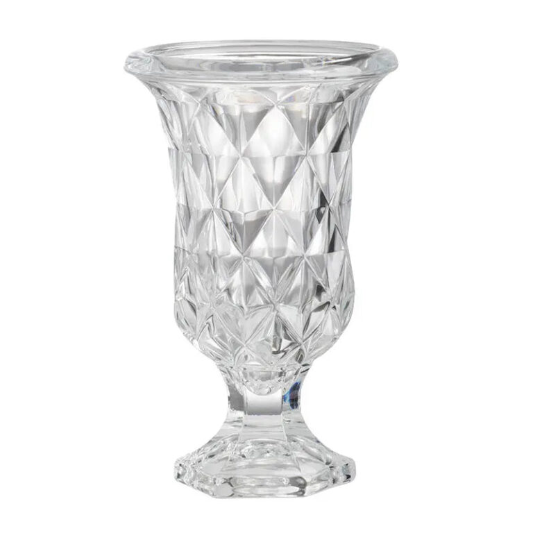 Close-up of vase silhouette detail on this Diamond Cut Clear Crystal Glass Decorative Urn Vase