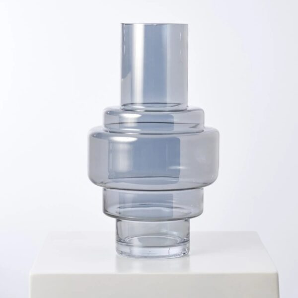 Tiered Modern Fluted Stacked Smoke Large Glass Vase