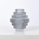 Multi - Tiered Geometric Smoke Blue Fluted Glass Vase