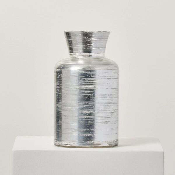 Brushed Silver Mercury Glass Vessel Decorative Flower Vase - Clear and Silver